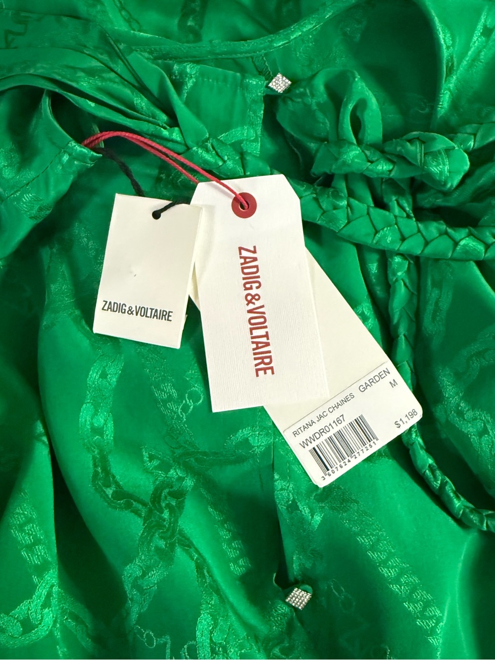 Zadig & Voltaire Ritana Jac Chaines 100% SILK Green Ruffle Maxi Dress NWT $1198 - Picture 9 of 10